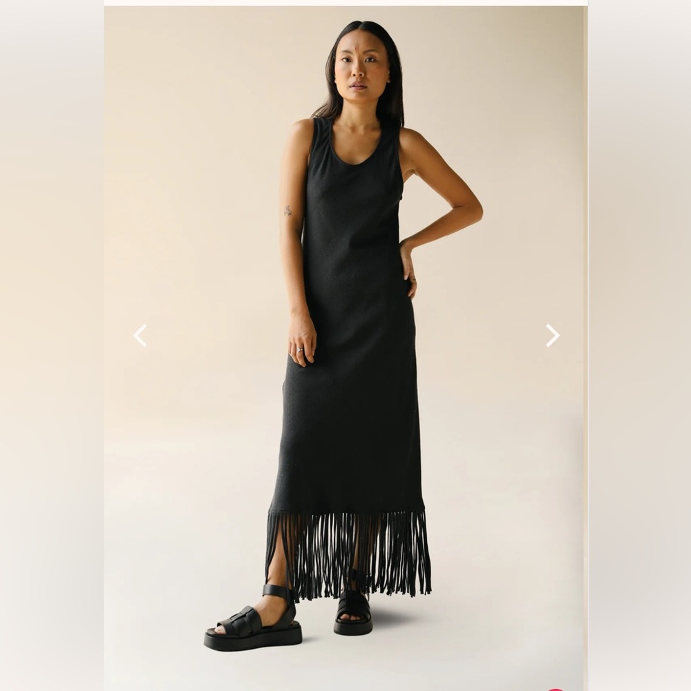 NWT Fara Boutique 100% Wild Silk Black Fringe Maxi Dress